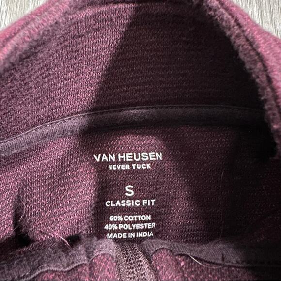 Van Heusen Never Tuck Burgundy Red Striped Long Sleeve Quarter Zip Jacket Size S - Picture 5 of 8